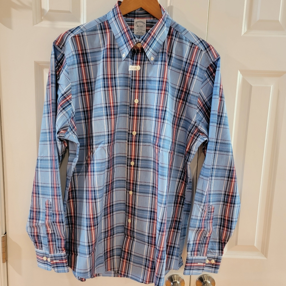 Brooks Brothers‎ Men's Oxford Shirt Red White & Blue Large Supima Cotton